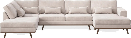 Copenhagen 5 seters Venstrevendt U formet Large Sofa med Divan og Sjeselong i Fløyel   Beige