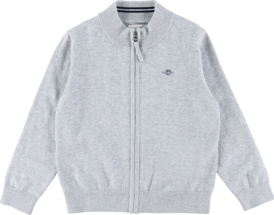 GANT Cardigan Shield Cotton GlidelåStrikk Light Grey Mel GANT 2 år 92 Cardigan Grå