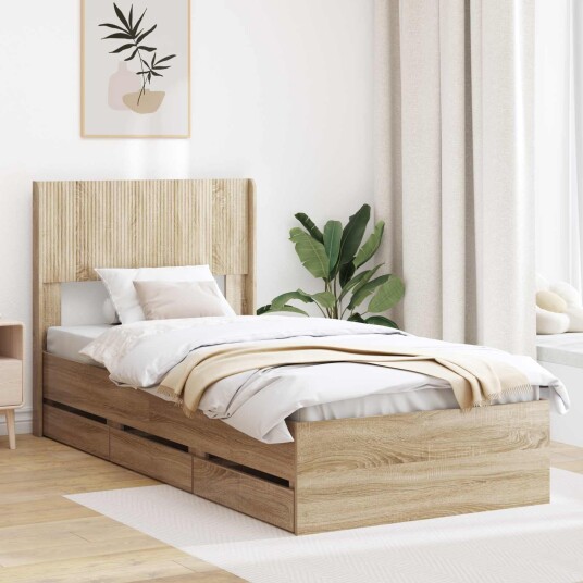 vidaXL Sengramme med oppbevaring og hodegavl Sonoma eik 75 x 190 cm
