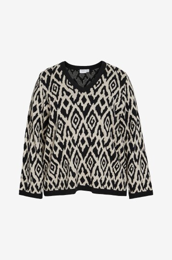 Evoked Vila - Genser viJefra V-neck L/S Jacquard Knit - Beige