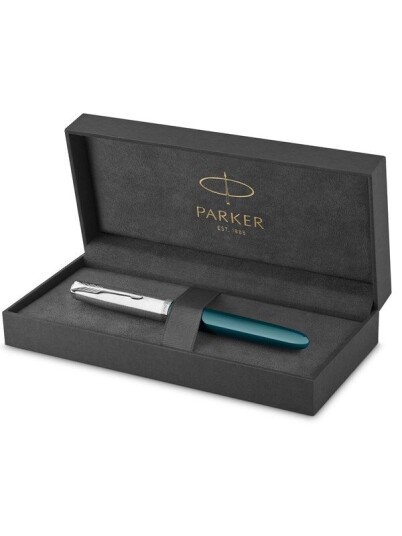 Parker 51 Fountain Pen  Teal Blå Barrel with Chrome Trim  Fine Nib with Svart Ink Cartridge  Gift Box