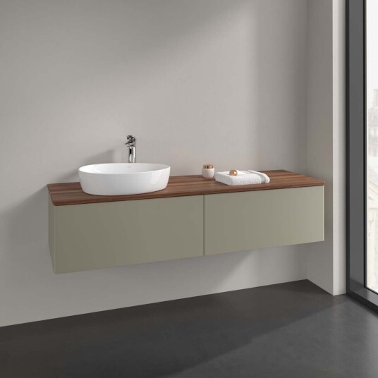 Villeroy & Boch  Antao Servantskap med 2 skuffer 160x50x36 cm m/lys Steingrå/Valnøtt