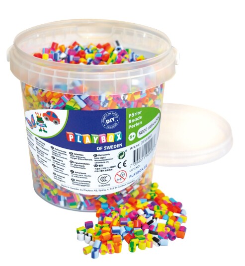 Playbox Rørperler Stripete I Bøtte 5000 Stk