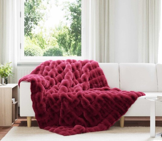  Faux kaninullteppe 4 pcs Bordeaux Rød 150 x 220 cm Polyester