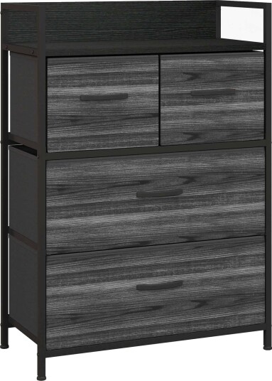 Industrielt skjenk med 4 stoffskuffer svart 60x29x85cm