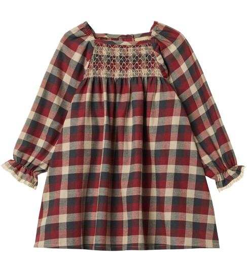 Wheat Red Blue Check Kjole L/S Lace Bella 7 år/122 Wheat Red Blue Check Kjole L/S Lace Bella 7 år/122