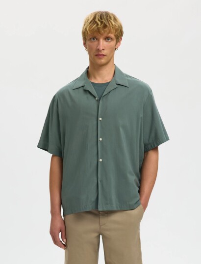 Selected Slhrlxair Mix Ss Shirt   Green   M