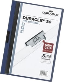 Durable Duraclip Original 30   Klipsfil   For A4 210 X 297 Mm   Kapasitet: 30 Ark   Blå Med Transparent Frontdeksel En Pakke 5