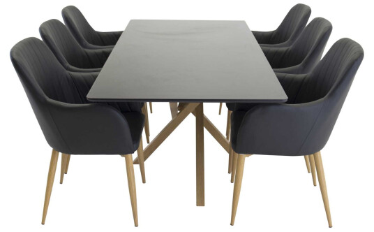 Venture Design Piazza & Comfort spisegruppe Svart/svart 6 stoler & bord 180 x 90 cm