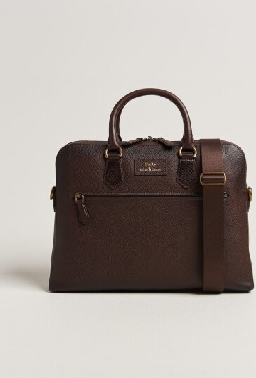 Polo Ralph Lauren Pebble Leather Briefcase Dark Brown