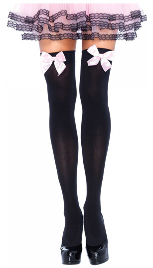 Leg Avenue Europe Svarte Stayups med Lyserosa Sløyfer Deluxe - One size Leg Avenue Europe Svarte Stayups med Lyserosa Sløyfer Deluxe - One size