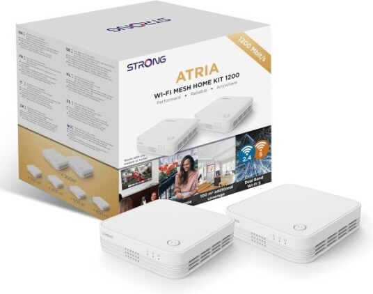 Strong Atria Wi-Fi Mesh Home Kit 1200, Dobbelbånd, Hvit, 450 m² Strong Atria Wi-Fi Mesh Home Kit 1200, Dobbelbånd, Hvit, 450 m²