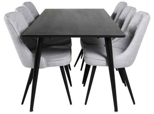 Venture Design Dipp & Velvet spisegruppe Svart/grå 6 st stoler & bord 180 x 90 cm