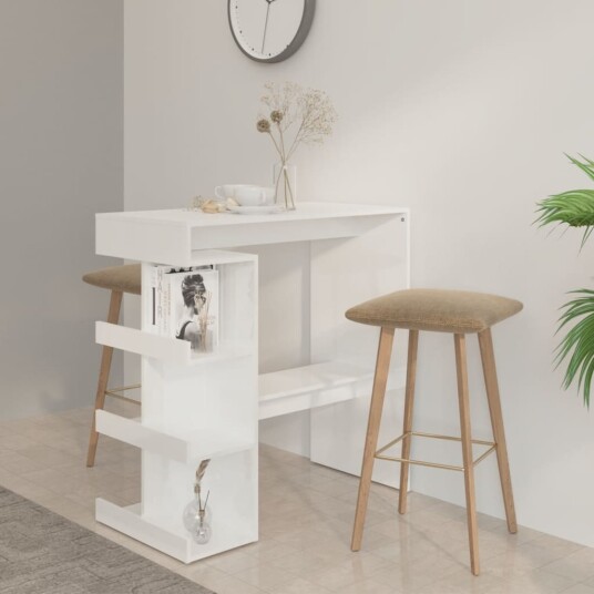 vidaXL Barbord med oppbevaringsstativ høyglans hvit 100x50x101,5 cm vidaXL Barbord med oppbevaringsstativ høyglans hvit 100x50x101,5 cm