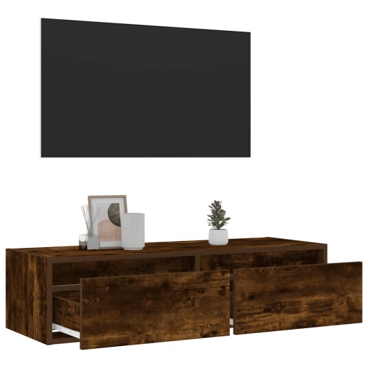  TV-benk med LED-lys røkt eik 100X35,5x25 cm 8721158663559