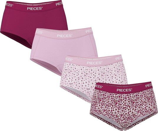 pieces Truser pcLogo Lady Aop/solid Briefs 4 pakning Rød