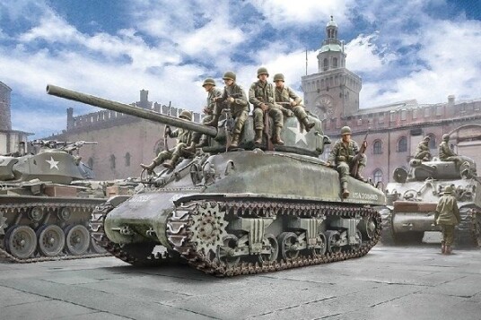 Italeri 1:35 M4A1 Sherman Modellsett med Amerikansk Infanteri