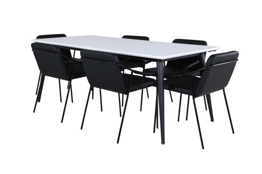 Venture Design Jimmy & Tvist spisegruppe Svart/hvit 6 stoler & bord 195 x 90 cm