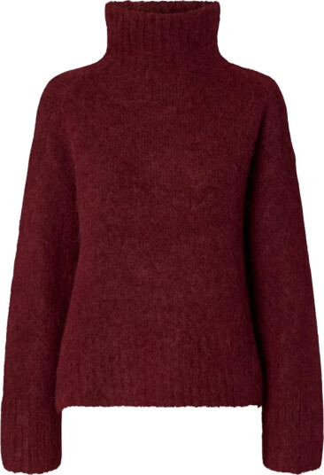 Selected Slwgabriella Ls Knit High Neck Noos   Burgundy   S
