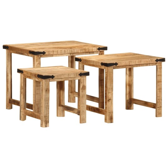 Stablebare sidebord 3 stk grovt heltre mangotre 376040