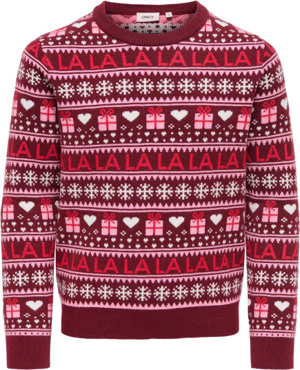 Kids Only Kogxmas Present Ls O Neck Box Knt   Burgundy   146 152