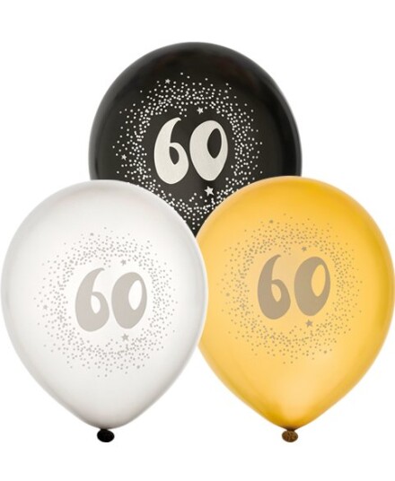 60 år 6 stk Svarte Sølvog Gullfarget Ballonger 30 cm 60 år 6 stk Svarte Sølvog Gullfarget Ballonger 30 cm