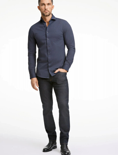 Lindbergh Black Piqué Knitted Shirt L/S - Navy - XXXL Lindbergh Black Piqué Knitted Shirt L/S - Navy - XXXL