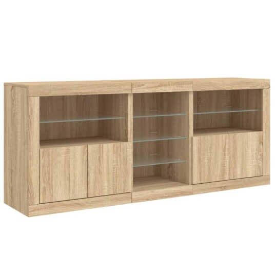 vidaXL Skjenk med LED-lys sonoma eik 181,5x37x67 cm