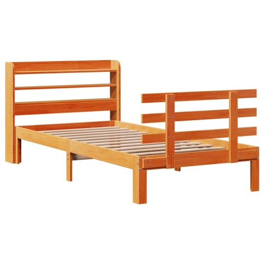 Sengeramme med hodegavl voksbrun 75x190 cm heltre furu 3306863