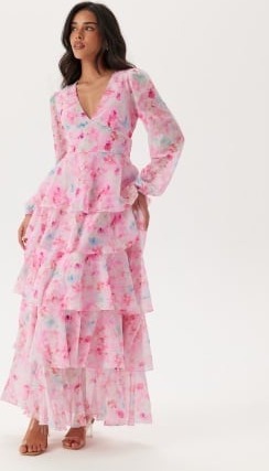 VERO MODA Vmfelicia Ls Ruffle Maxi Dress Pink Tulle Aop:flower Aop S