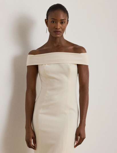 Lauren Ralph Lauren Crepe Off-The-Shoulder Gown - Cream - 40