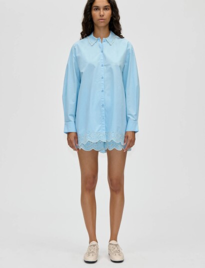 STINE GOYA Light Cotton Long Sleeve Oversized Shirt Blue S