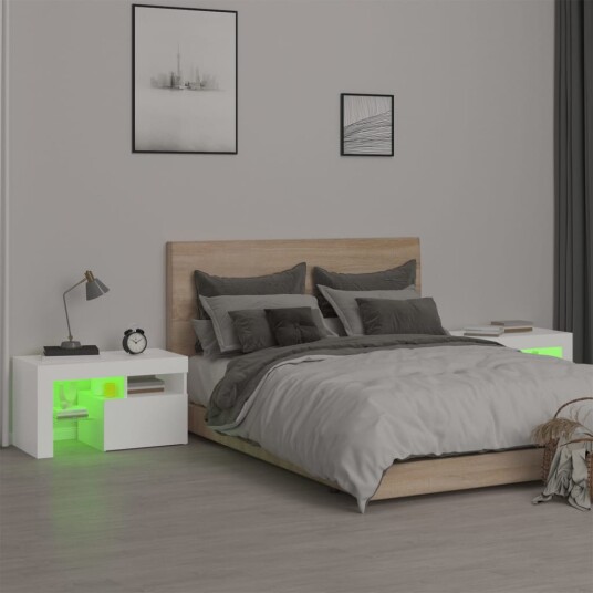 Nattbord 2 stk med LED hvit 70x36,5x40 cm 8720845649180