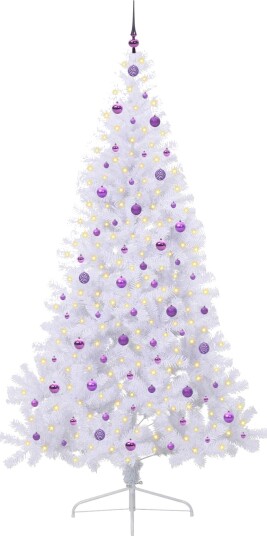  Kunstig juletre med 300 LED med stativ Hvit 240 cm PVC og stål