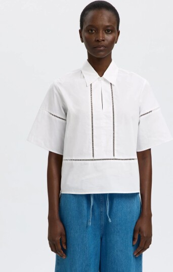 Selected Slfdelia 2/4 Boxy Ladder Stitch Top B White 34