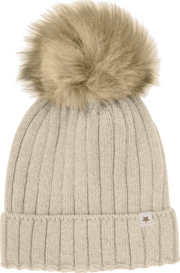 Huttelihut Sand Melange Lue Strikk Alpaca Pompom 6-8 år/54