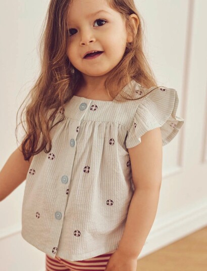 Müsli Seersucker Stripe Frill S/S T   Green   104