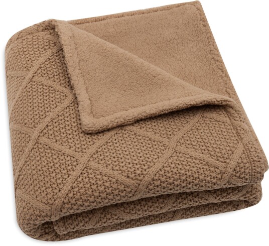 Jollein Strikket Teppe Rutemønster med Teddy-fleece Biscuit