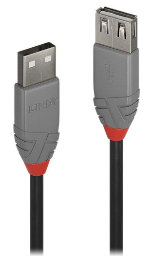 Lindy USB-forlengelseskabel 20 cm USB 2.0 Hunkjønn Grå/Svart