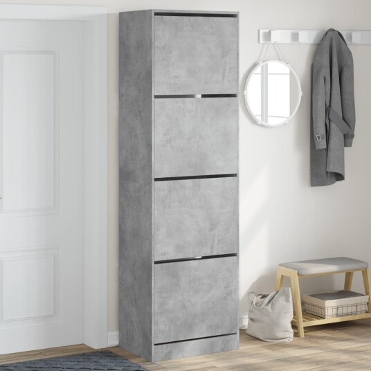 Skoskap med 4 vippeskuffer betonggrå 60x42x204 cm 8721012385894