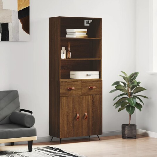 vidaXL Highboard brun eik 69,5x34x180 cm konstruert tre 8720845499181