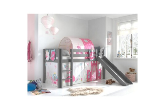 Middelseng med gardin Pino Princess Grå Grå Med sklie Prinsesse 3 Grå Grå Med sklie Prinsesse 3