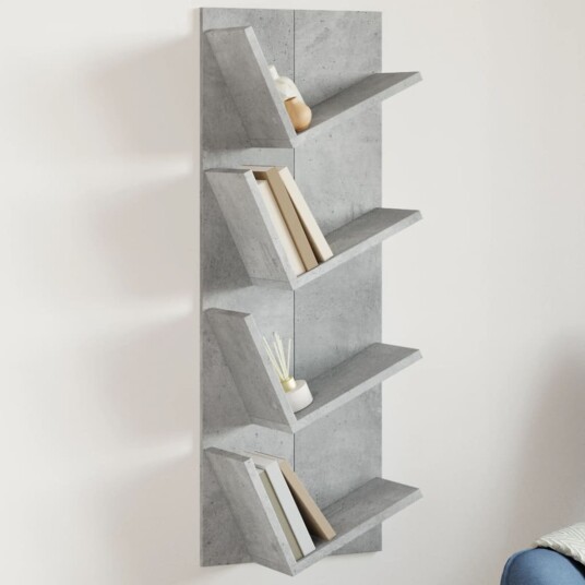 Veggmontert bokhylle 4 hyller betonggrå 33x16x90 cm 8721012496217