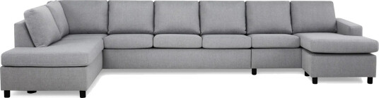 Crazy 6 seters Venstrevendt U formet XX Large Sofa med Divan og Sjeselong i Stoff Grå
