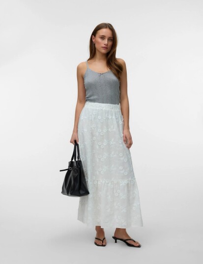 Vero Moda Vmelisa Embroidery Hw Maxi Skirt Wvn   White   XS