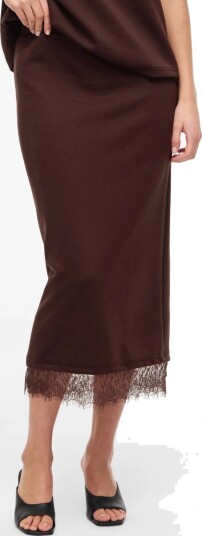 Vila Viewie Hw Lace Midi Skirt Brown XS