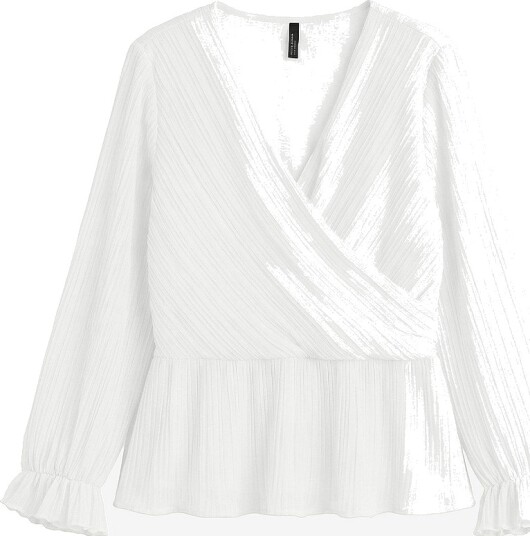 Vero Moda Bluse VmDora LS V neck Plisse Top Wvn Exp Hvit