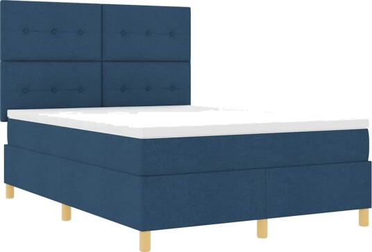  Box Spring Seng med Madrass Blå 140x200 cm Stoff