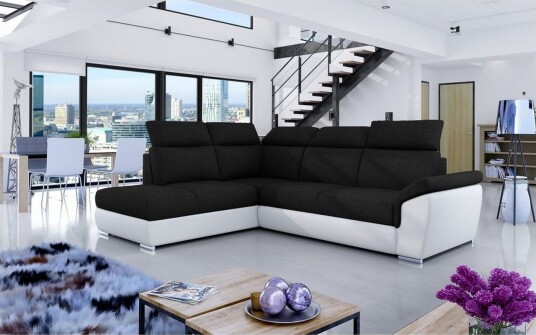 Seksjon Eltap Loreto 260x210x102 cm Sawana 14 Soft 17 Svart Hvit Venstre