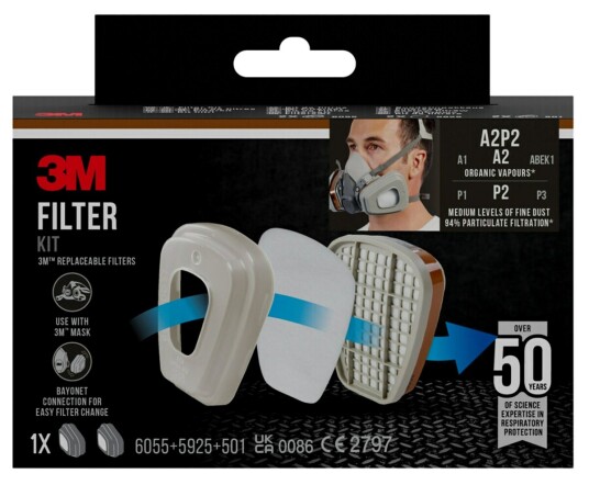 3M Halvmaske Filter 6002CR FFA2P2D 1 Sett 3M Halvmaske Filter 6002CR FFA2P2D 1 Sett